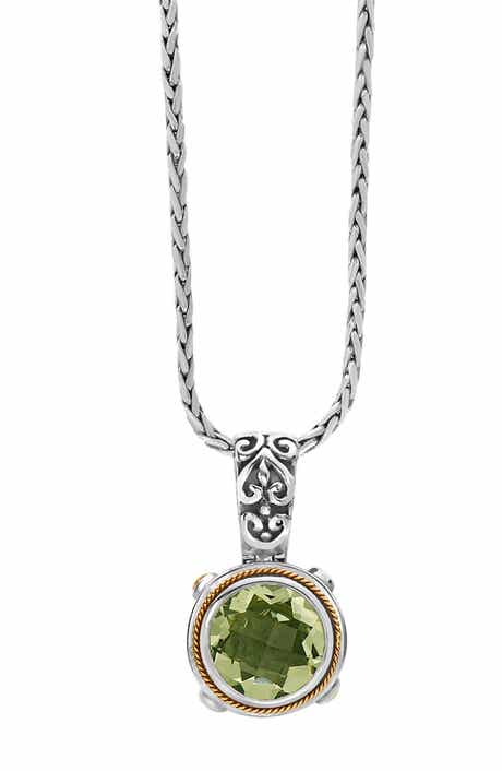 EFFY Sterling Silver & 18K Gold Green Amethyst Pendant Necklace