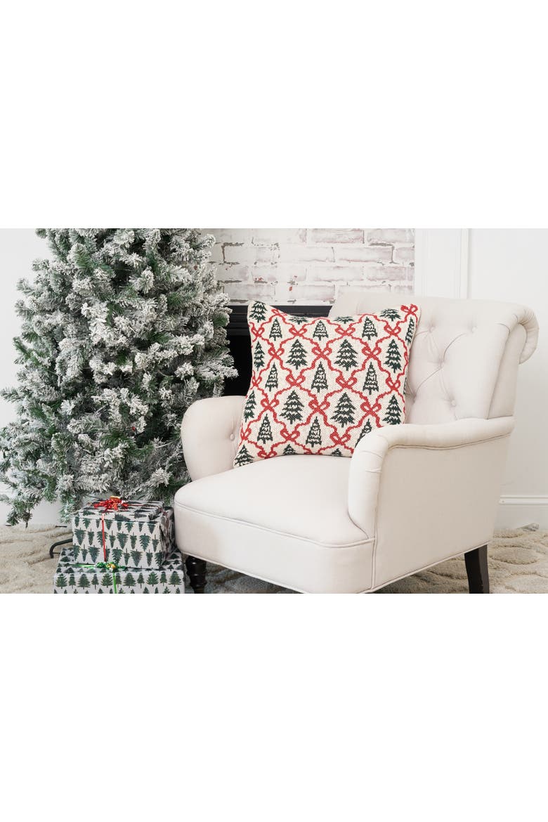 Trees And Ribbon Bows Christmas Knitted Throw Pillow 20" x 20", Alternate, color, Green