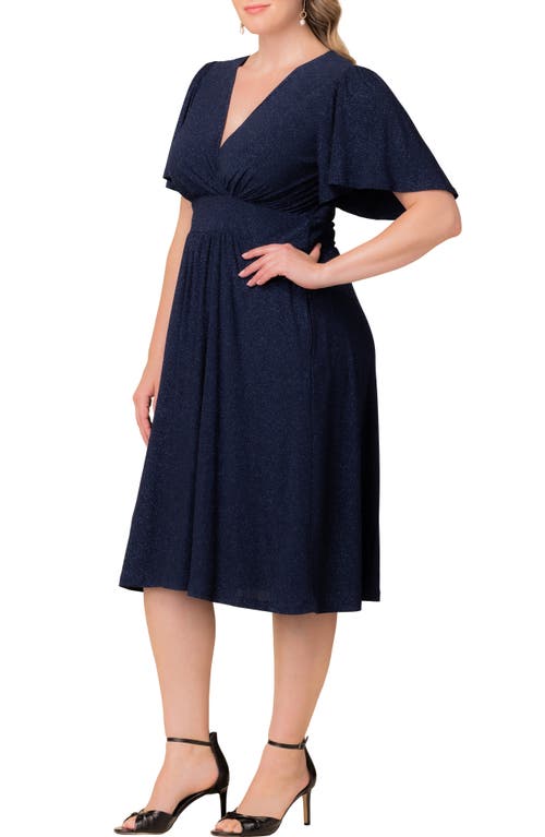 Kiyonna Crystal Cove Metallic Cocktail Dress In Blue