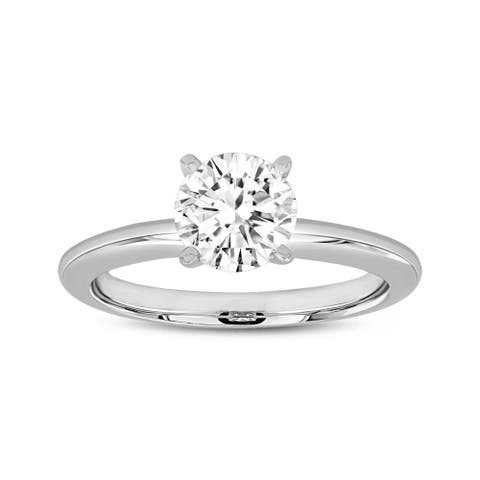 14K White Gold Round Cut Lab Grown Diamond Solitaire Engagement Ring - 1.06 ctw