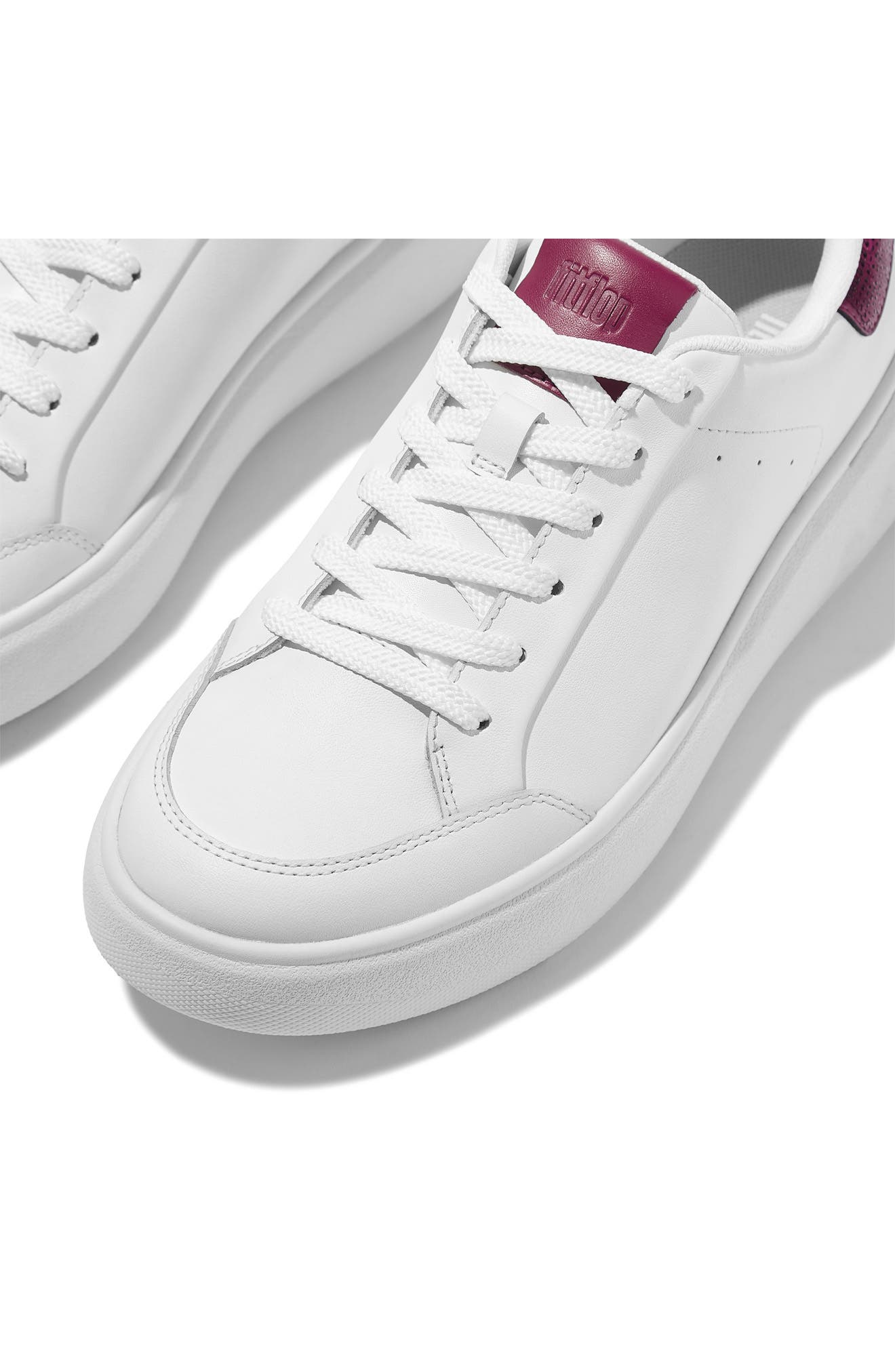 Sequin Backtab Leather Sneaker, Alternate, color, URBAN WHITE/ RUBY