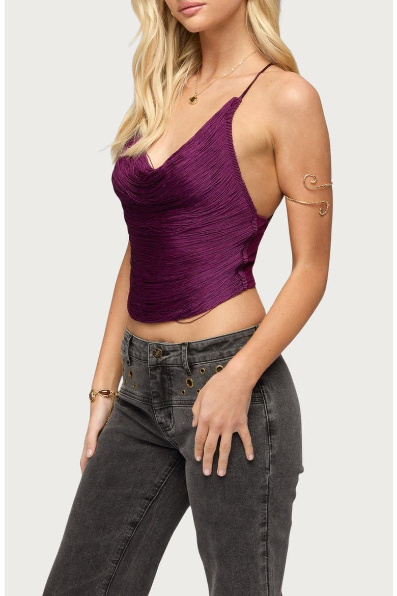 Elenie Fringe Cowl Neck Crossback Top, Alternate, color, PLUM