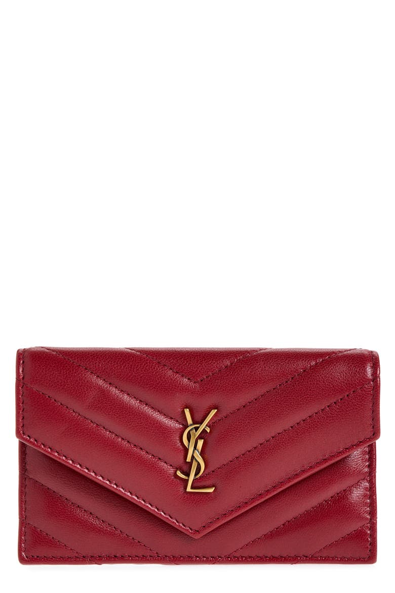 Cassandre Matelass Leather Card Case, Main, color, DEEPLY RED