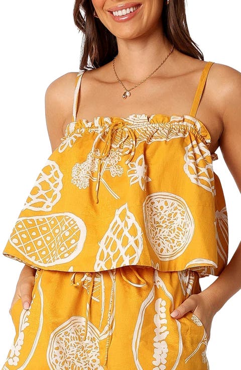 Honey Mixed Print Cotton & Linen Top
