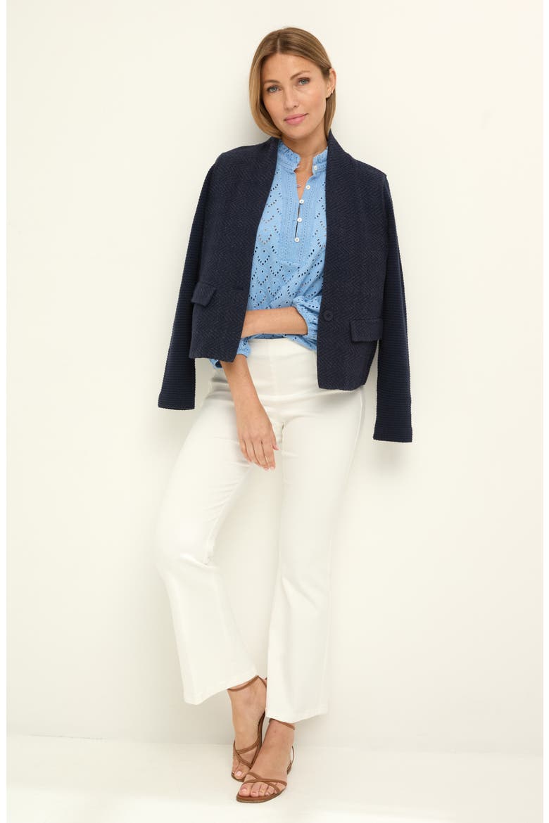 Ruffle Neck Eyelet Top, Alternate, color, FRENCH BLUE