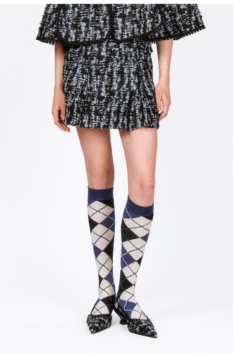 Anna Sui Cornflower Tweed Pleated Mini Skirt, Main, color, 