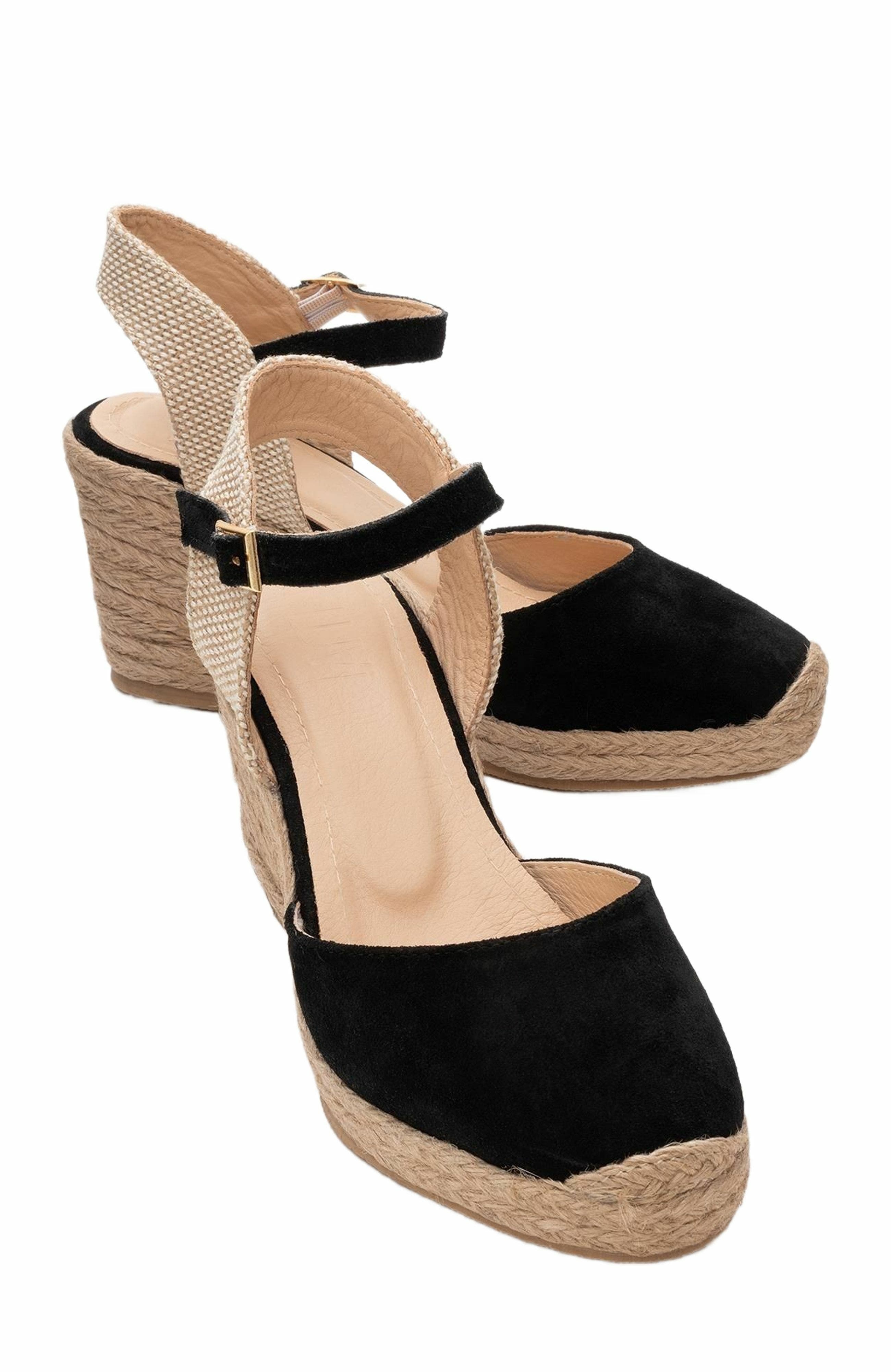 Forever & Always Shoes Sinta Suede Leather Platform Espadrille, Main, color, Black Suede Leather