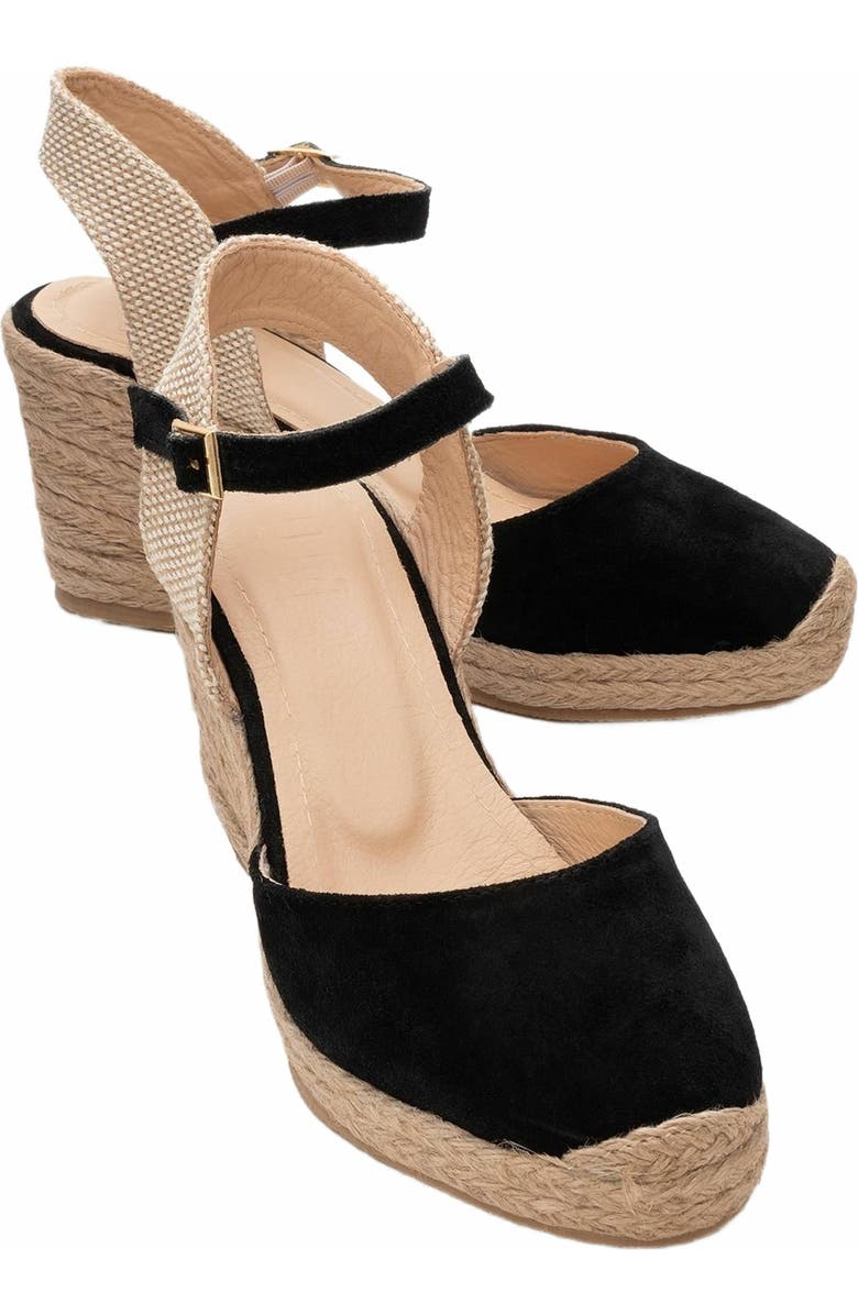 Forever & Always Shoes Sinta Suede Leather Platform Espadrille, Main, color, Black Suede Leather