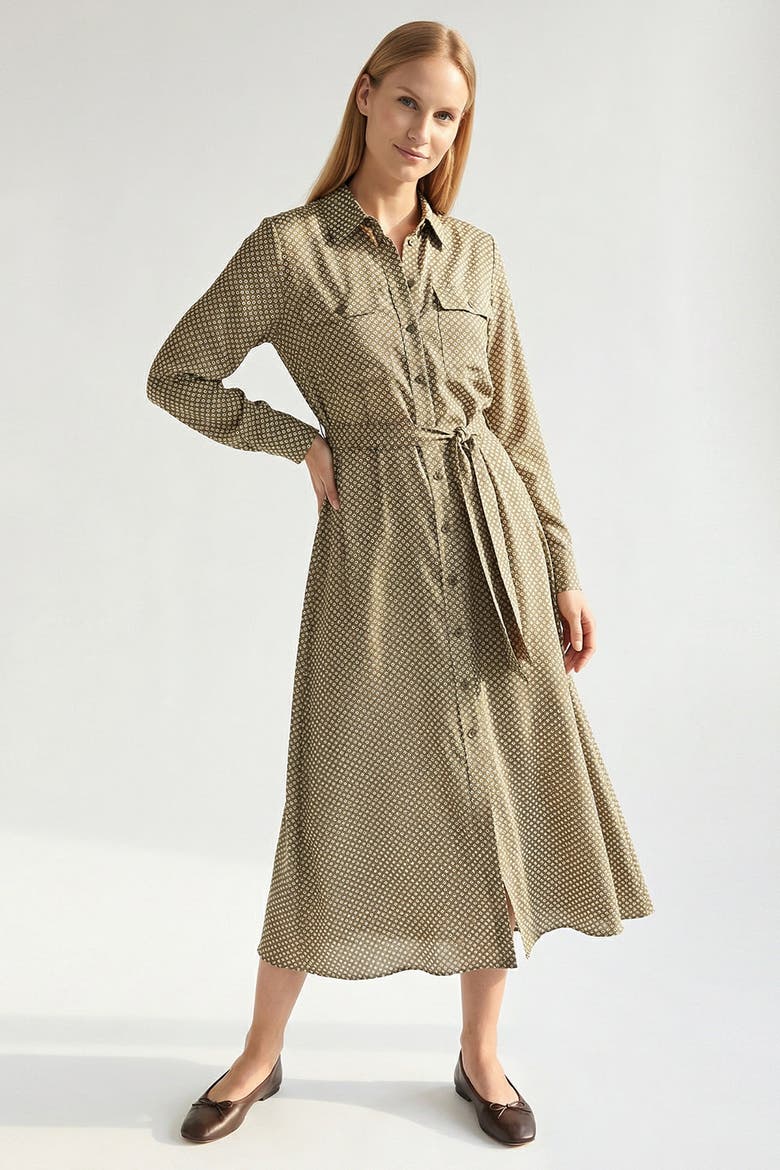 Clio Midi Shirt Dress, Alternate, color, Brown Patterned
