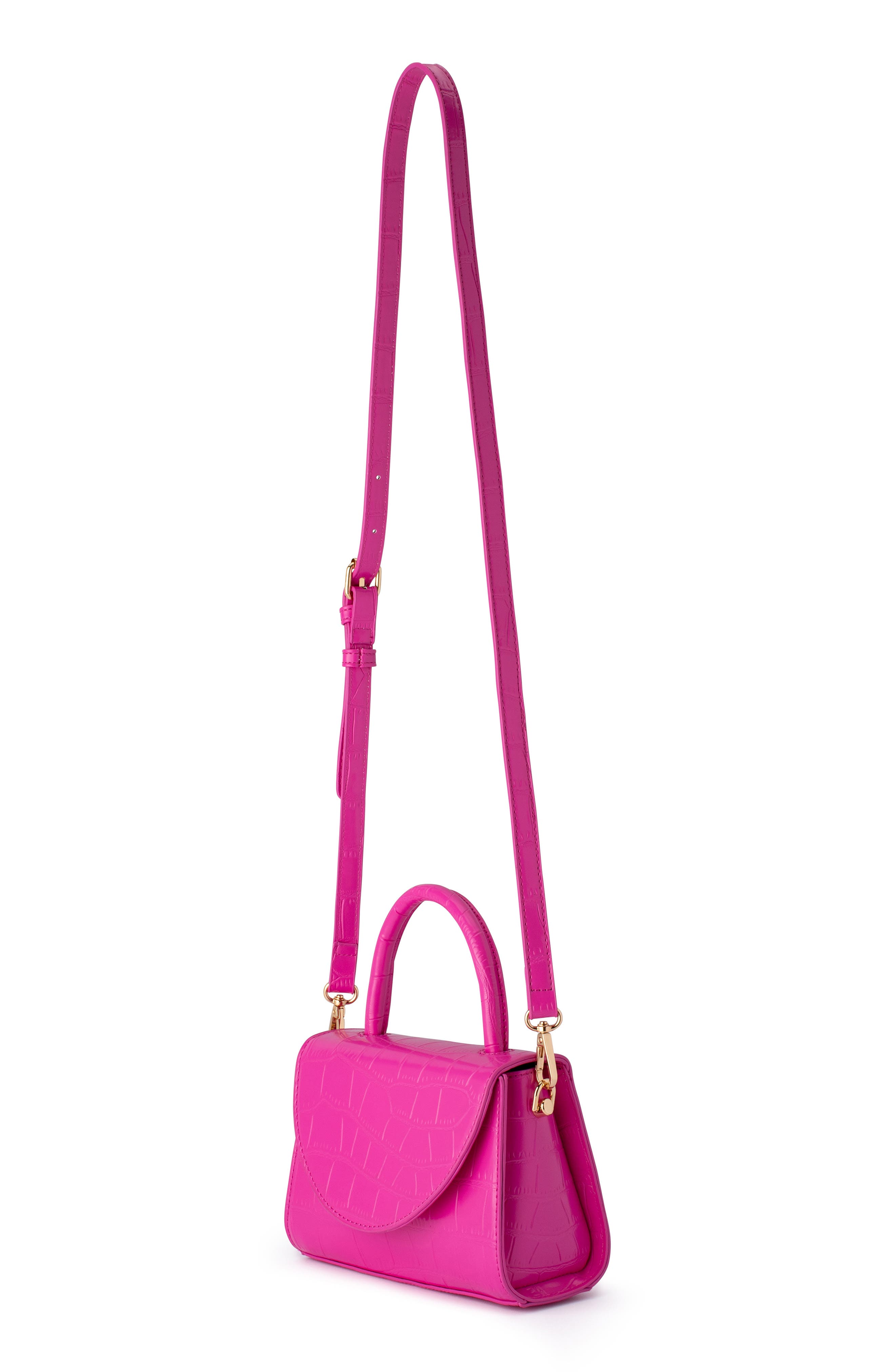 Olga Berg Nadia Croc Embossed Faux Leather Top Handle Bag, Alternate, color, Fuchsia