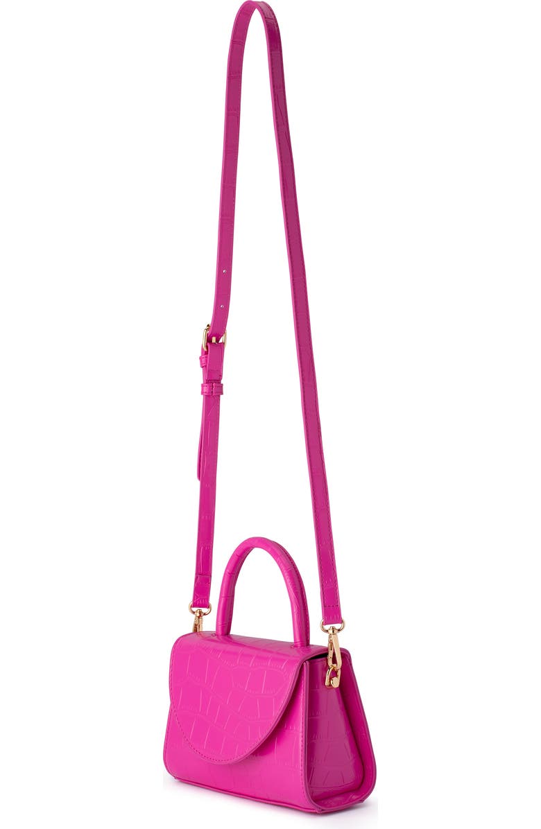 Olga Berg Nadia Croc Embossed Faux Leather Top Handle Bag, Alternate, color, Fuchsia