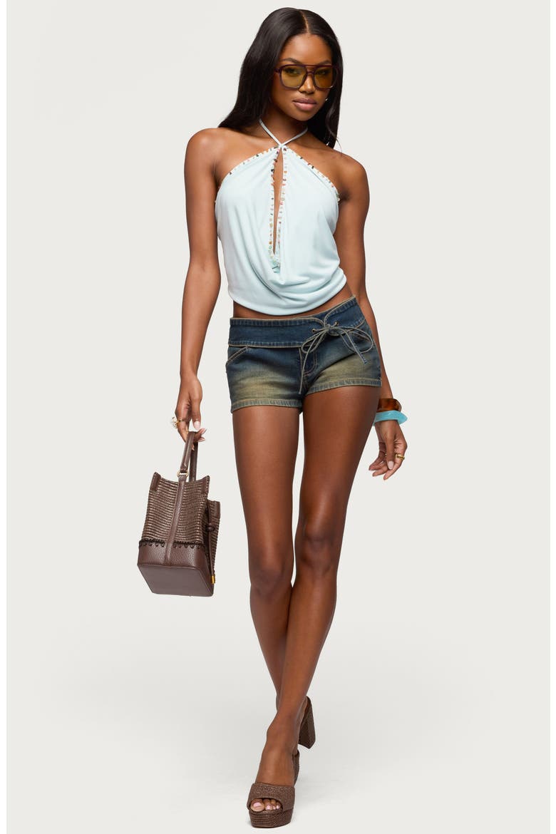 Stone Cowl Neck Knit Halter Top, Alternate, color, AQUA