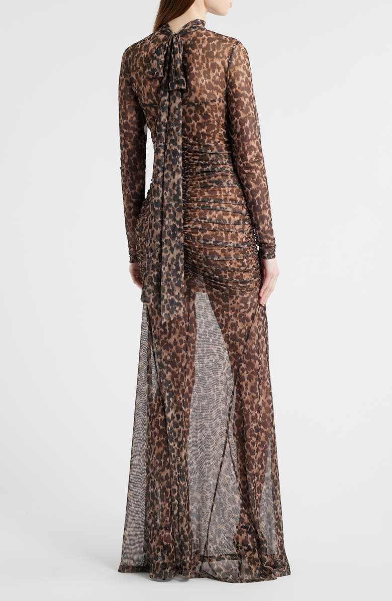 Black Halo Scarlett Long Sleeve Sheer Mesh Gown, Alternate, color, Leopard Jersey