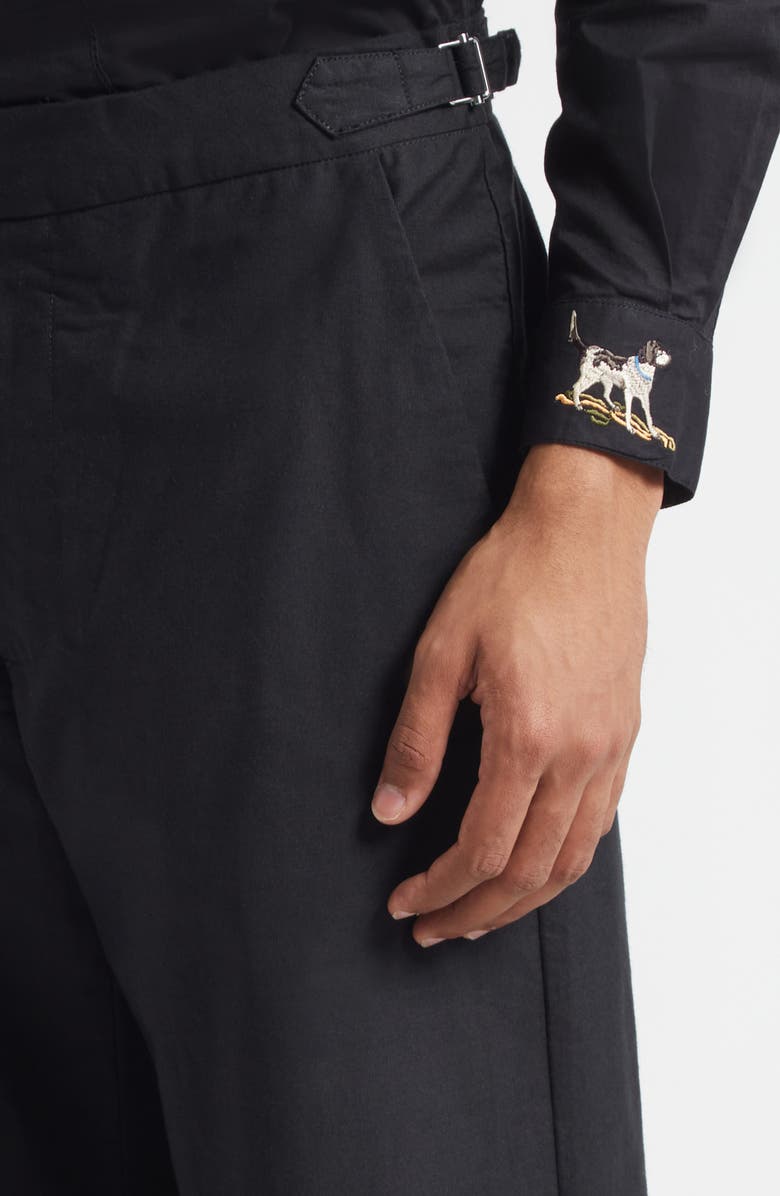 Bode Pointer Side Buckle Cotton Trousers, Alternate, color, Black
