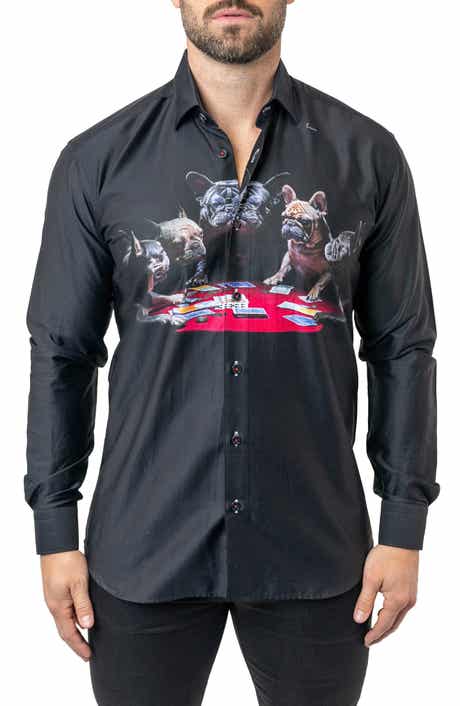 Maceoo Fibonacci Poker Dogs Cotton Button-Up Shirt