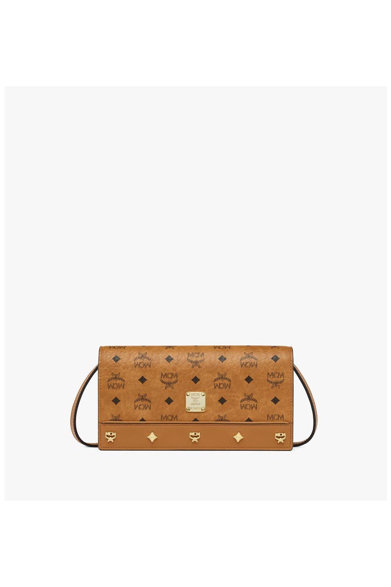 Large Pina Crossbody Wallet in Studded Visetos, Main, color, Cognac
