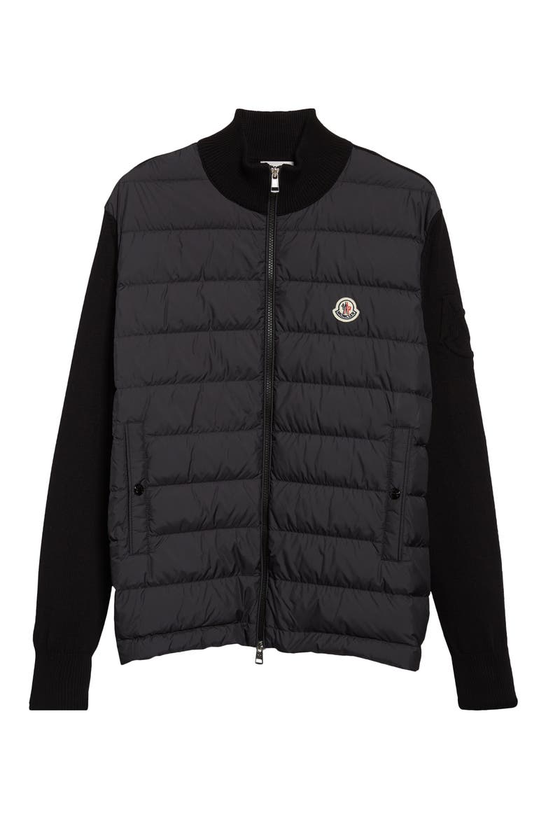 Padded Mixed Media Zip Cardigan, Alternate, color, BLACK
