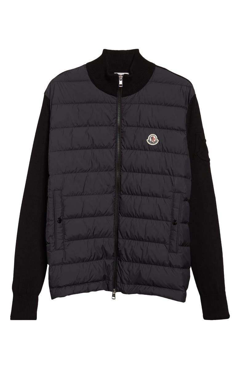 Moncler Padded Mixed Media Zip Cardigan, Main, color, Black