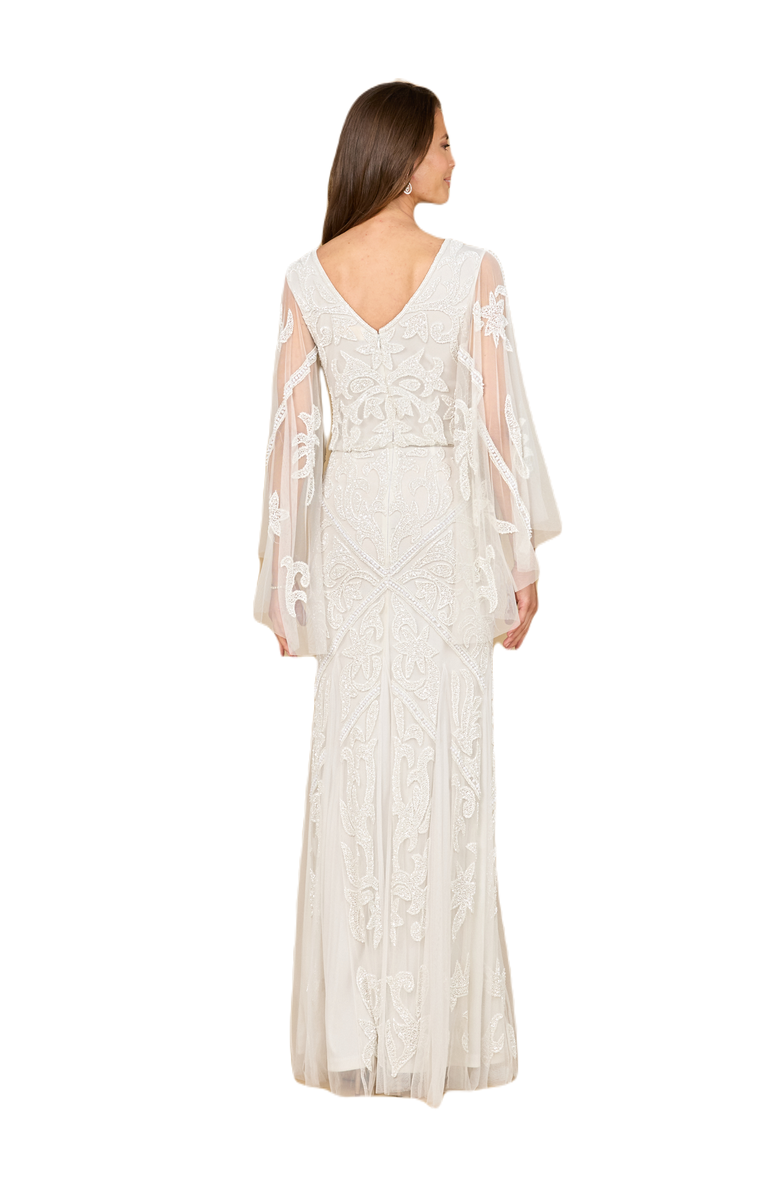 LARA New York Beaded Cape Sleeve Wedding Dress, Alternate, color, 