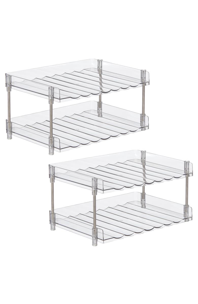 mDesign Free-Stand Stackable 2-Tier Water Bottle Holder, 2 Pack, Alternate, color, Clear/Chrome