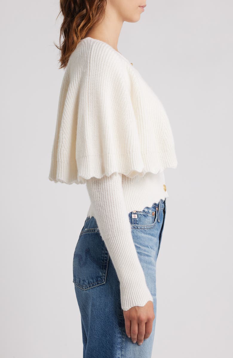 LoveShackFancy Daelyn Capelet Cashmere & Wool Cardigan, Alternate, color, Champagne