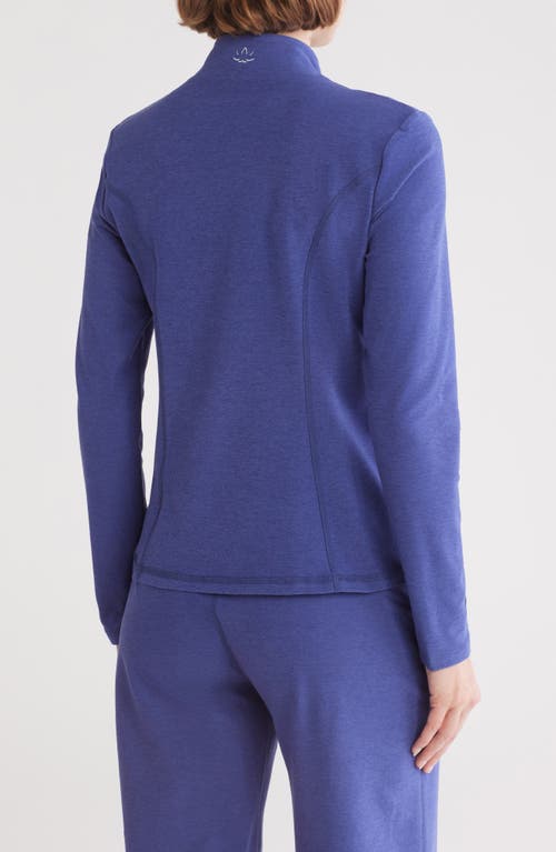 Beyond Yoga On The Go Mock Neck Jacket In Eternal Blue Heather