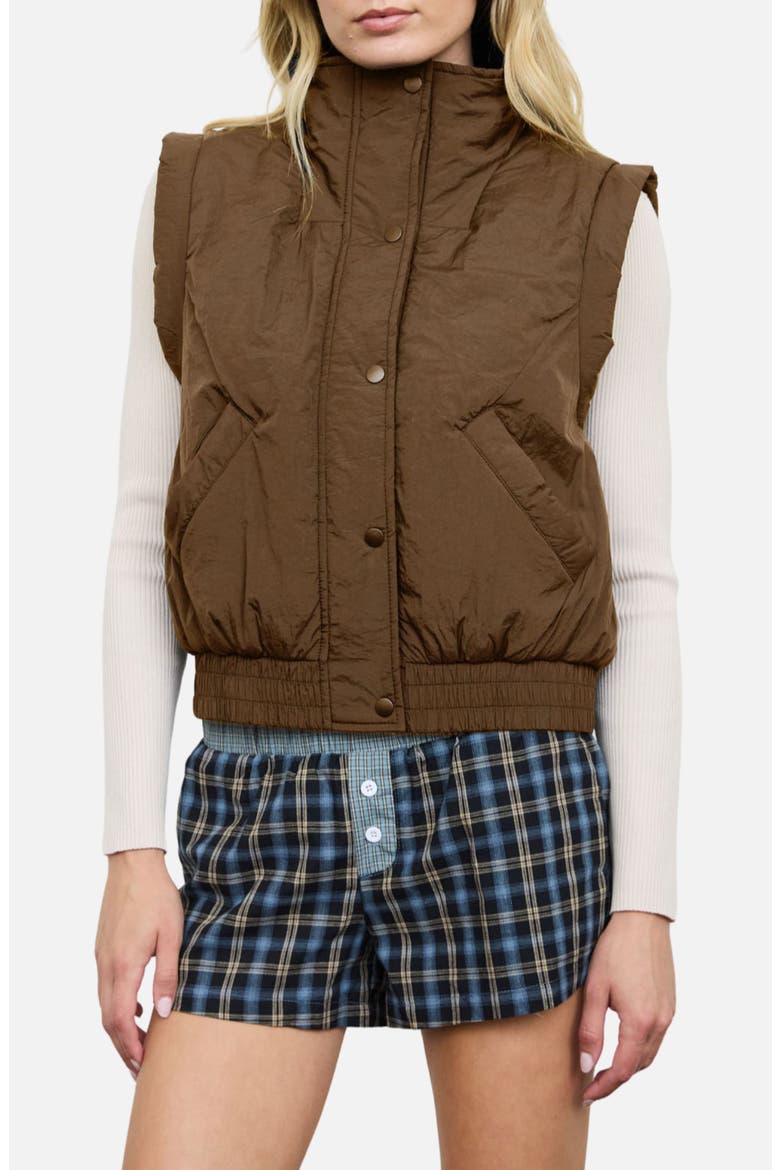 Cropped Mock Neck Puffer Vest, Main, color, CHOCOLATE BROWN