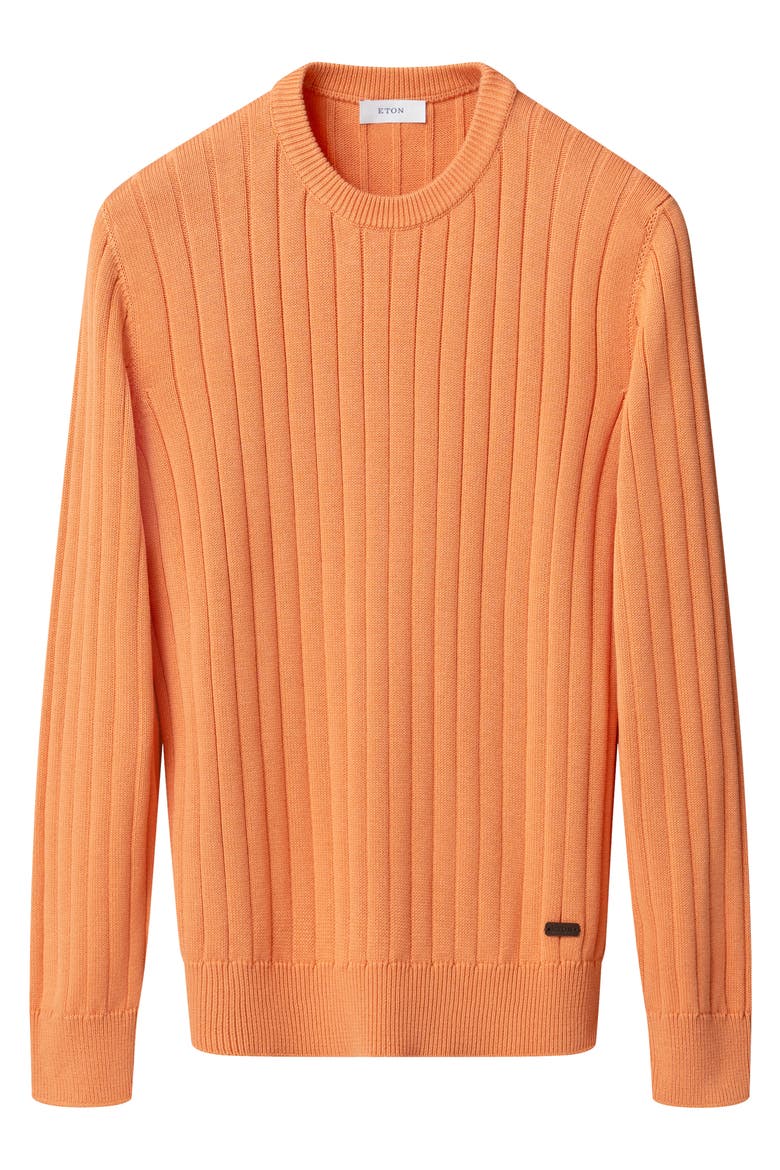 Rib Knit Cotton Crewneck Sweater, Alternate, color, MEDIUM ORANGE
