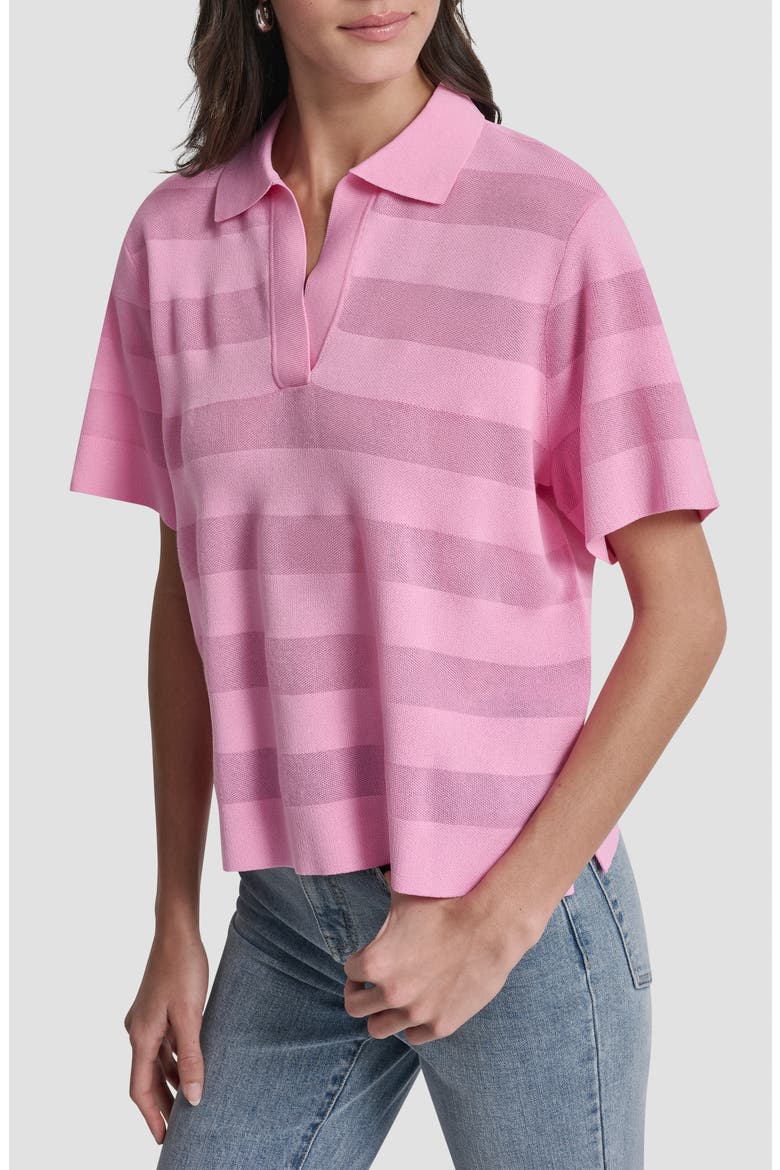 Sheer Stripe Polo, Alternate, color, BRIGHT PEONY