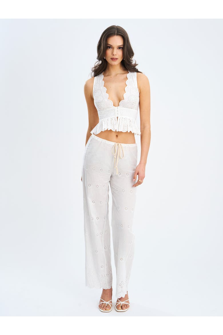 Raia Eyelet Wave Trim Crop Vest Top, Alternate, color, White