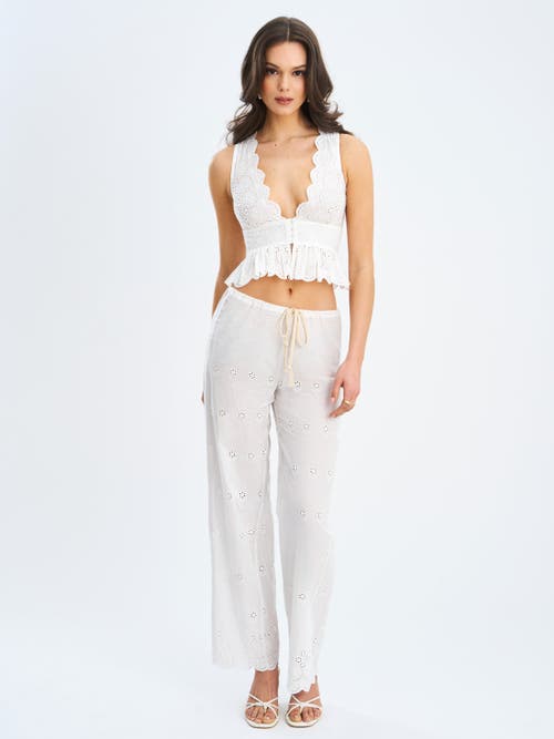 Miss Circle Raia Eyelet Wave Trim Crop Vest Top In White