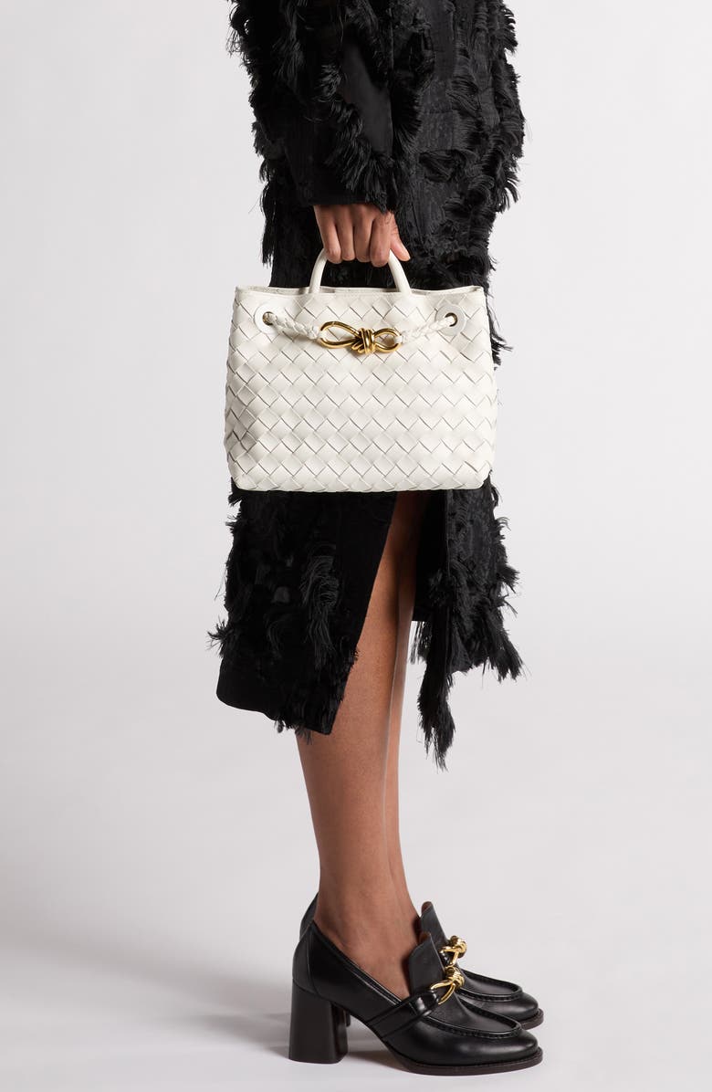 Bottega Veneta Small Andiamo Intrecciato Shoulder Bag, Alternate, color, White/ Brass/ White