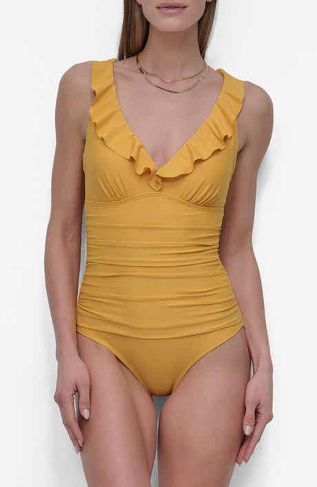 DKNY Ruffle Plunge One-Piece Swimsuit
