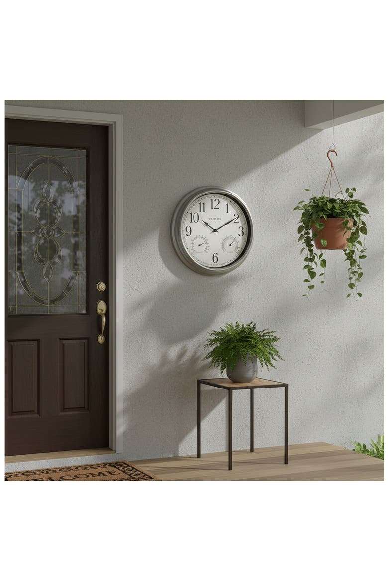 16-Inch Indoor/Outdoor Wall Clock, Alternate, color, SILVER