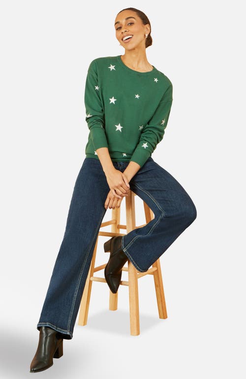 Yumi Foil Star Print Relaxed Fit Sweater In Green