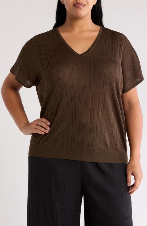 Short Sleeve Ribbed Sweater (Plus)