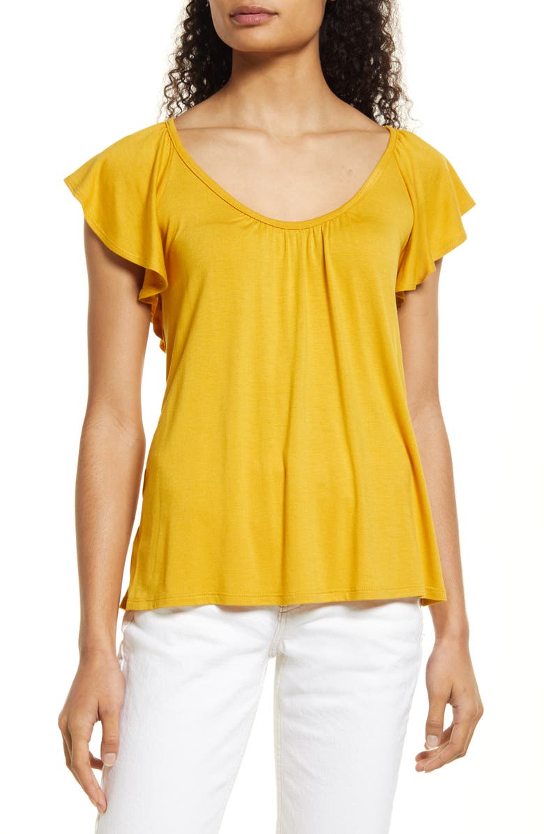 Loveappella Flutter Sleeve Top, Main, color, Sunflower