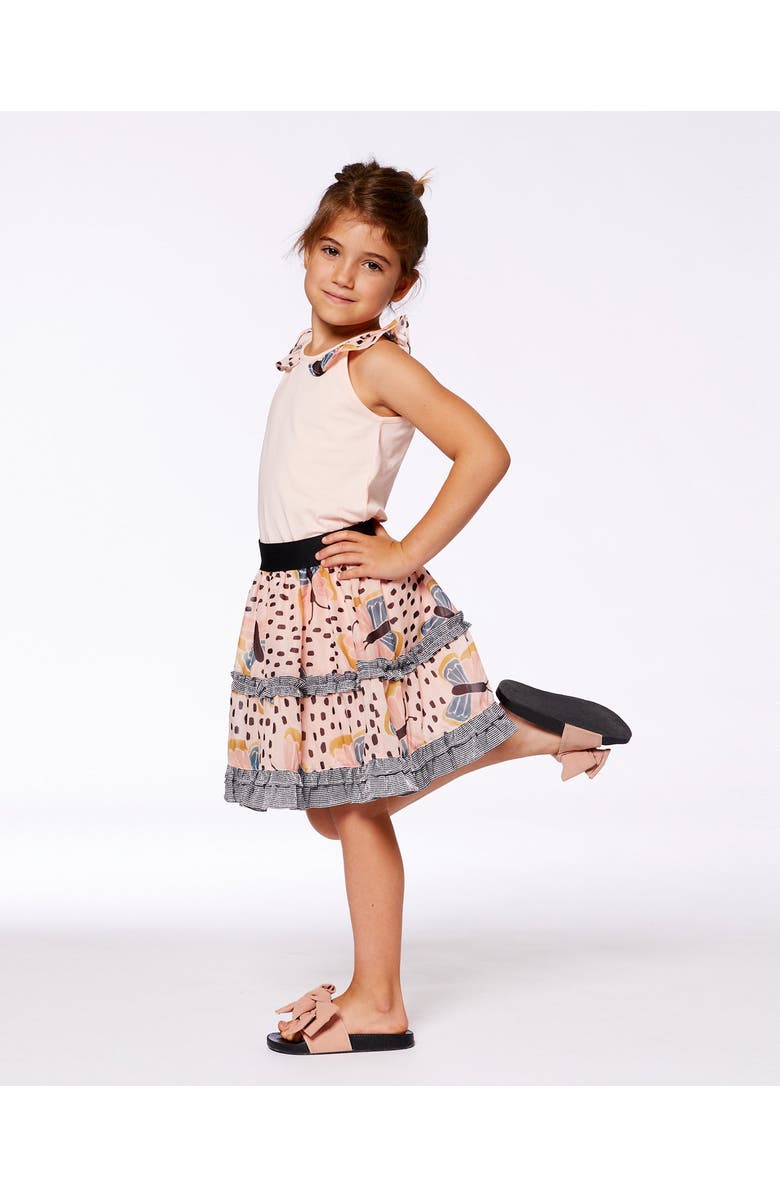 Deux par Deux Little Girl's Organic Cotton Tank Top With Frill Pink And Black Butterfly, Alternate, color, 