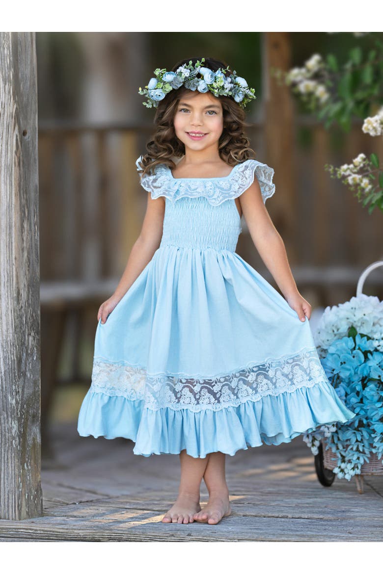 Girls Baby Blue Spring Chic Lace Maxi Dress, Alternate, color, Blue