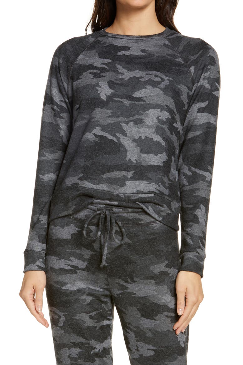Hacci Raglan Pullover, Main, color, DARK GRAY BLACK CAMO