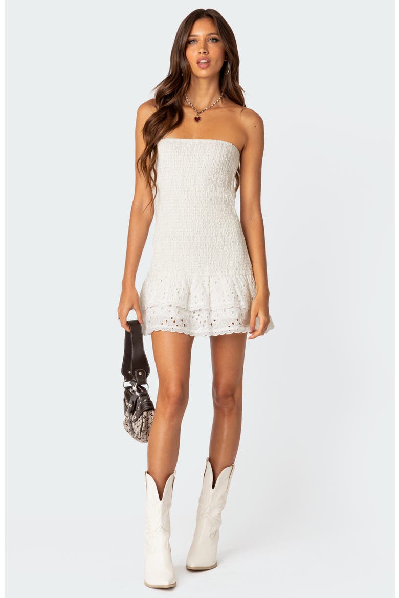 Livia Strapless Cotton Eyelet Minidress, Alternate, color, WHITE
