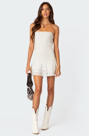 Livia Strapless Cotton Eyelet Minidress