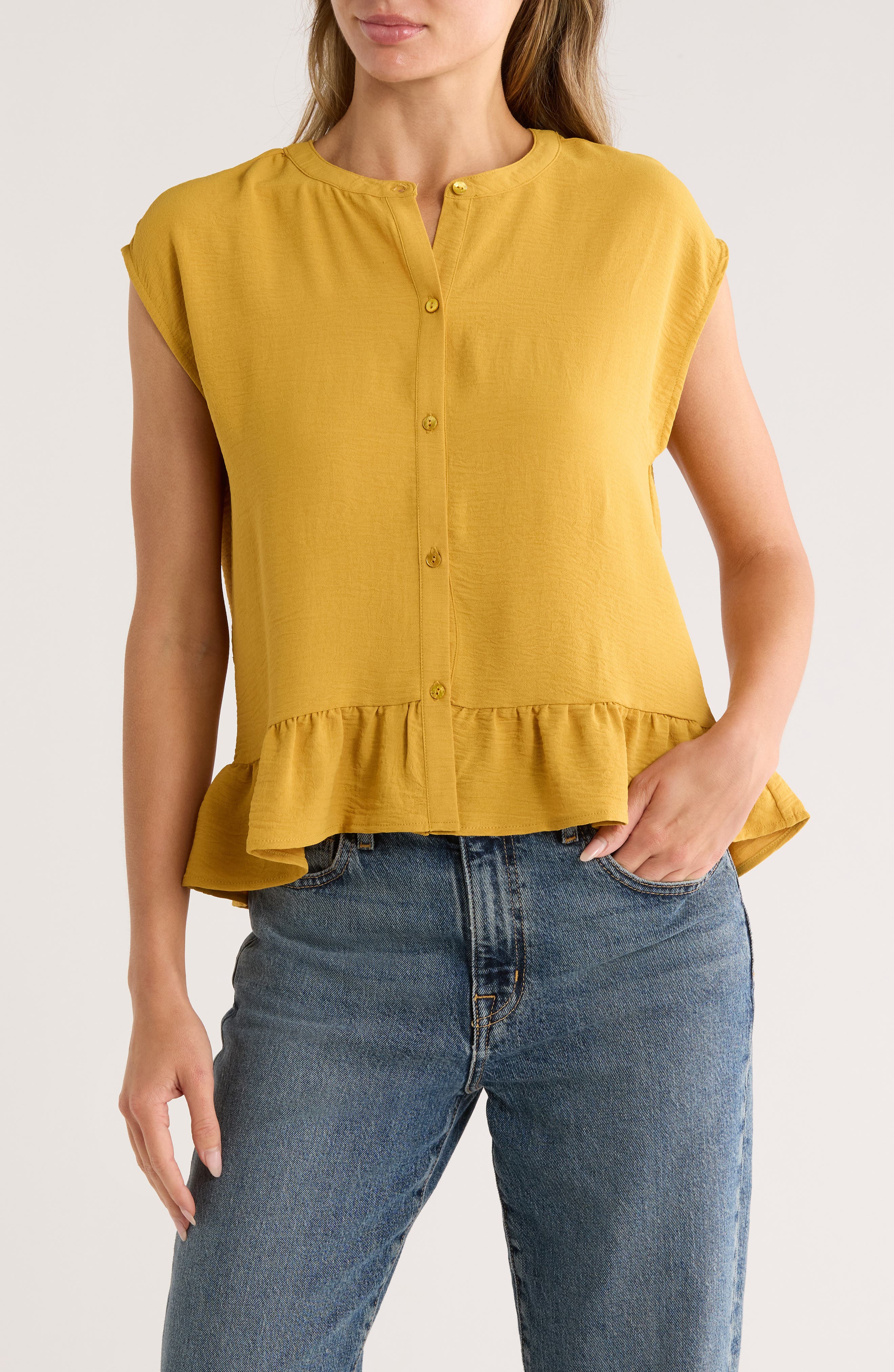 Bobeau Airflow Sleeveless Button-Up Top