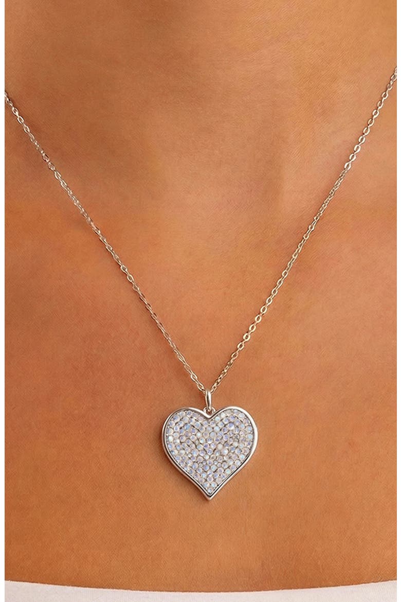 Sterling Silver Moonstone Heart Pendant Necklace, Alternate, color, SILVER