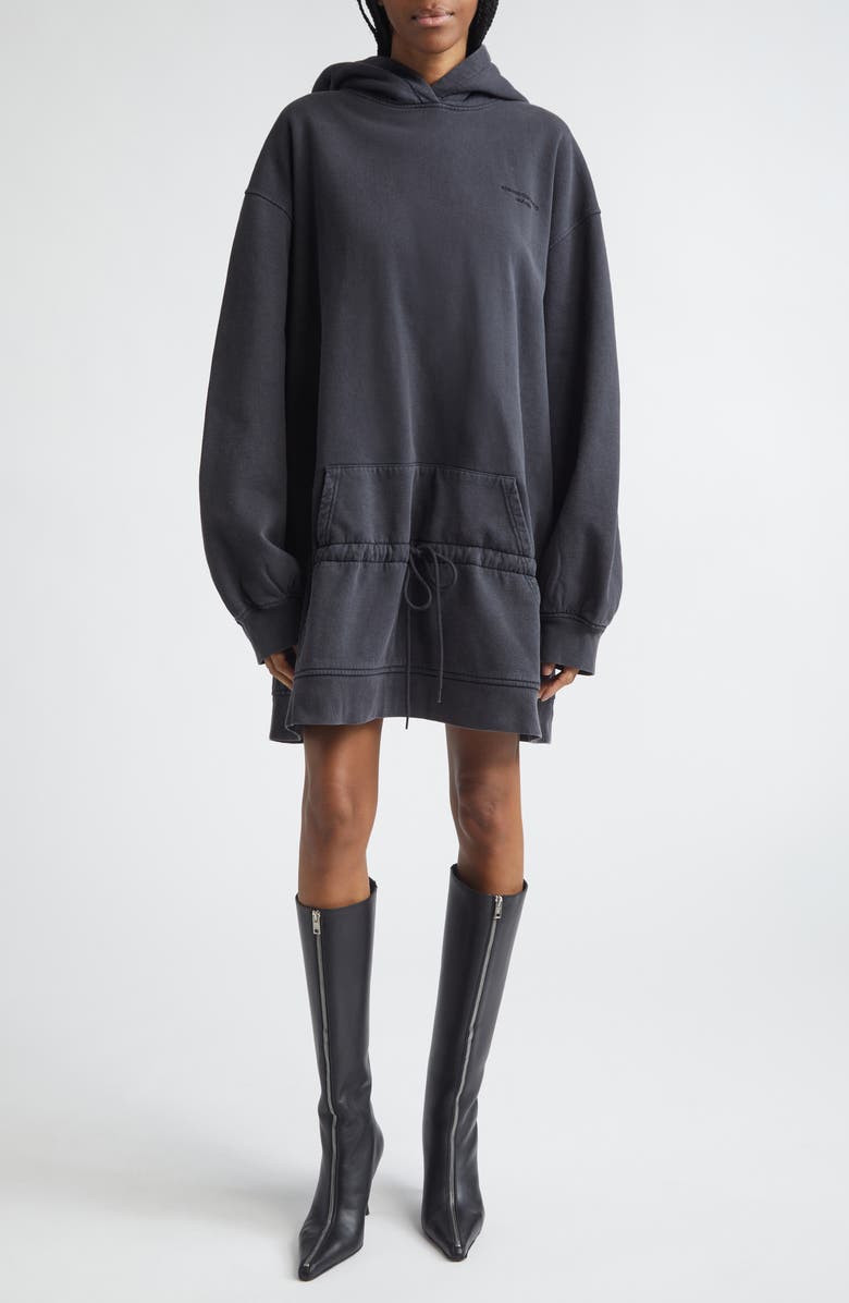 Alexander Wang Dropped Waist Hoodie Sweatshirt Dress, Main, color, Washed Black