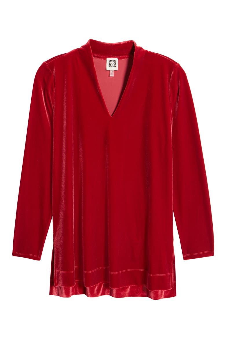V-Neck Velour Top, Alternate, color, TITIAN RED