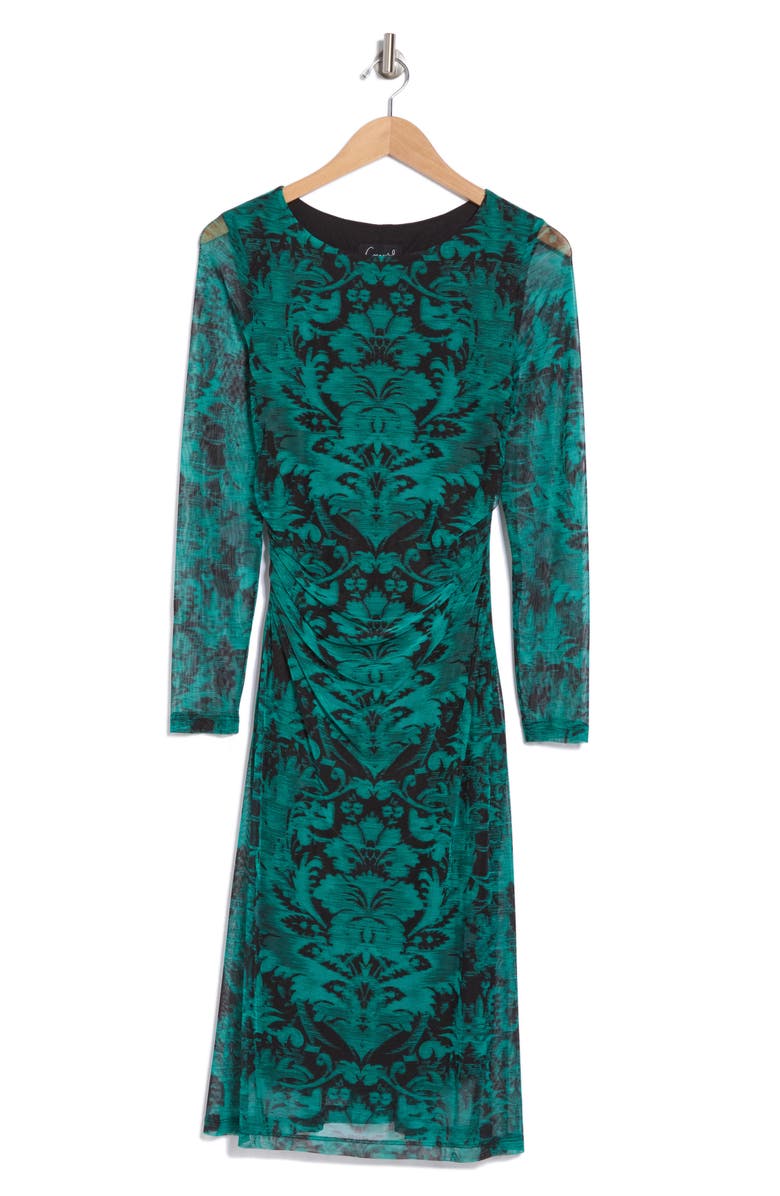 Connected Apparel Long Sleeve A-Line Mesh Midi Dress, Alternate, color, Spruce