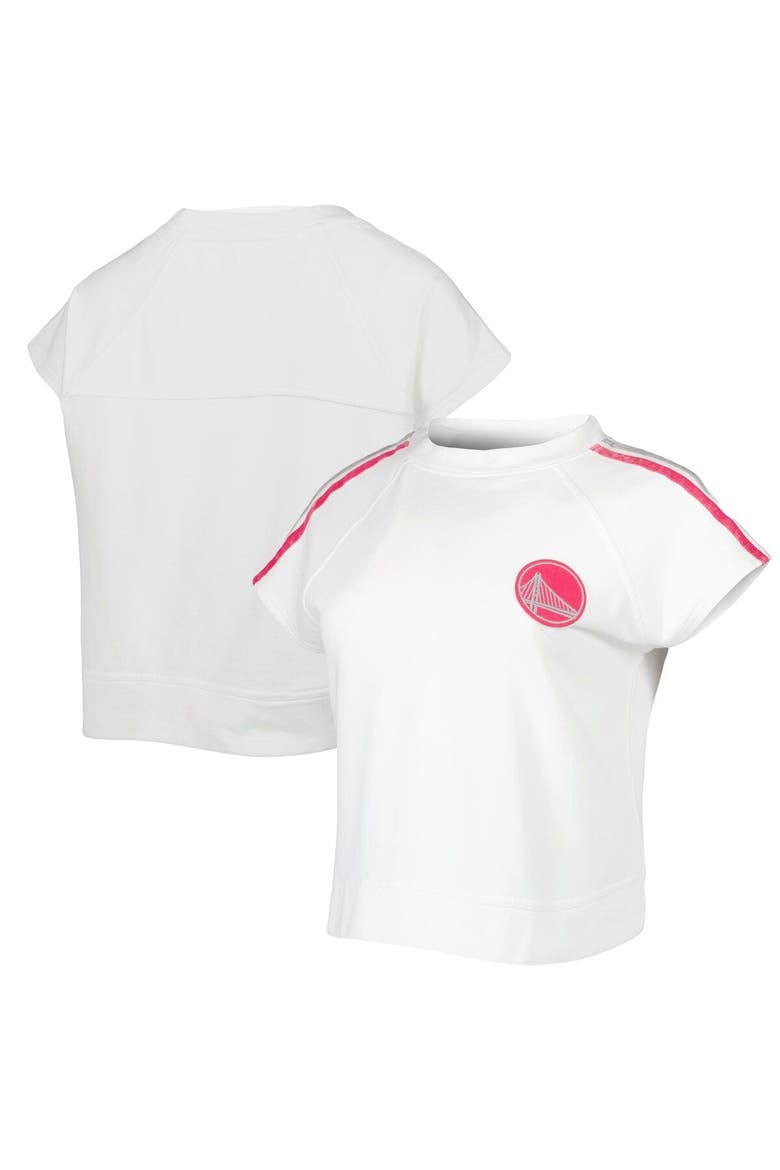 Women's Lusso White Golden State Warriors Margot Cropped Tri-Blend Cap Sleeve Sweatshirt, Alternate, color, White