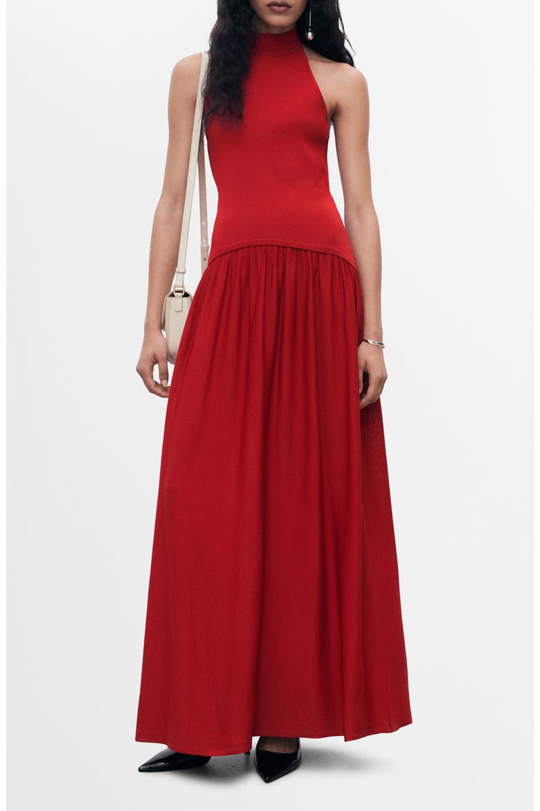 Halter Mixed Media Dress, Main, color, RED