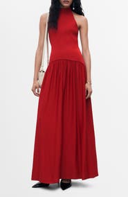 MANGO Halter Mixed Media Dress